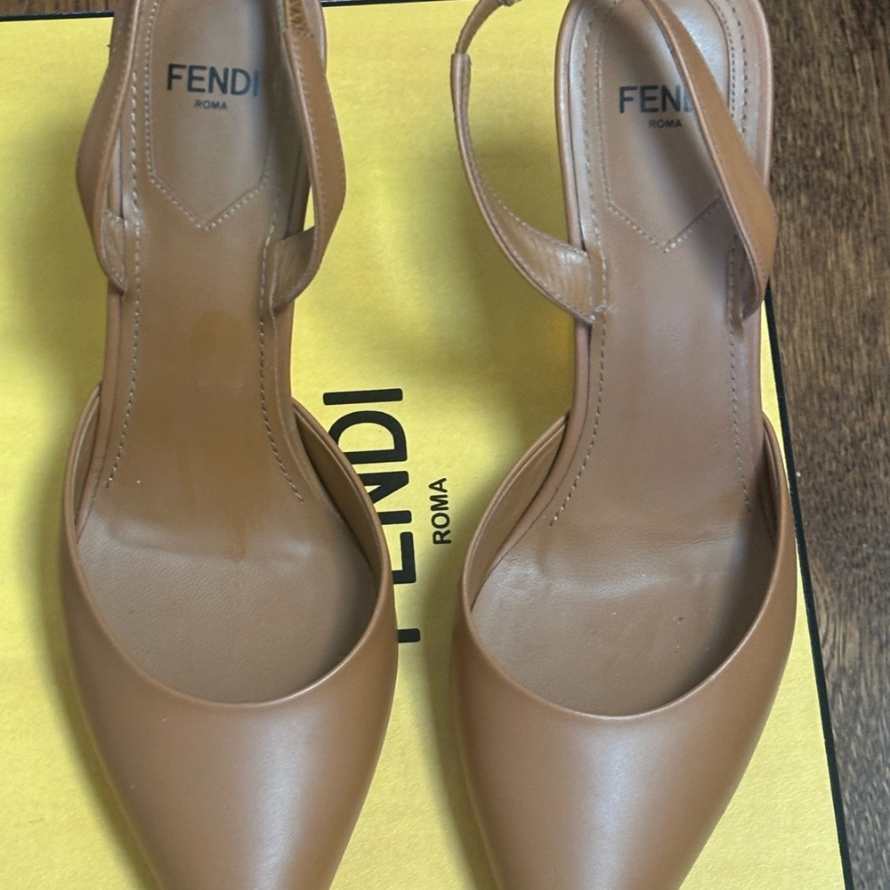 Fendi Tan Leather Slingback Heels